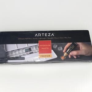 ARTEZA Empty Watercolor Palette Tin 24 Half Pans Customizable Portable Empty .